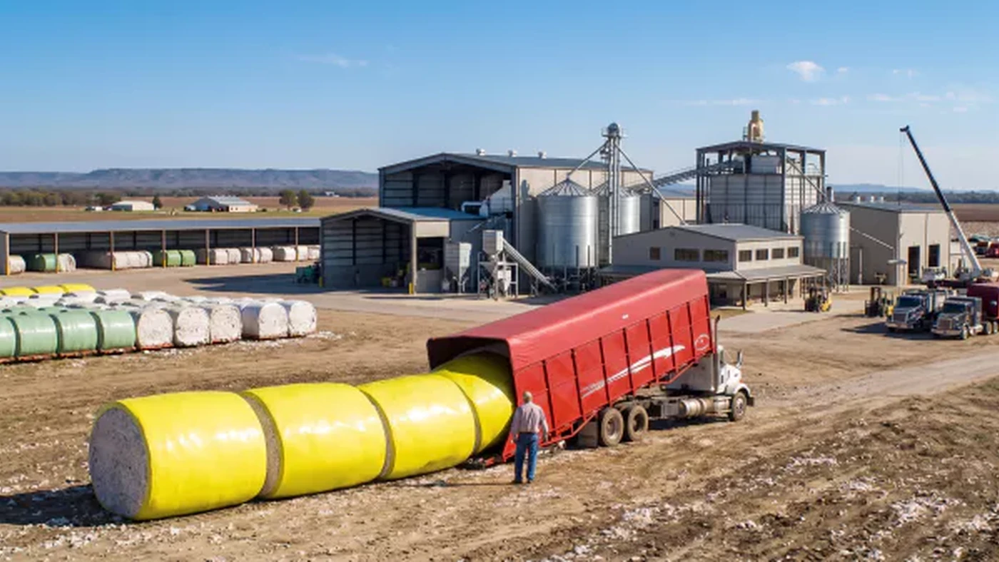 Cotton gin yard with wrapped modules